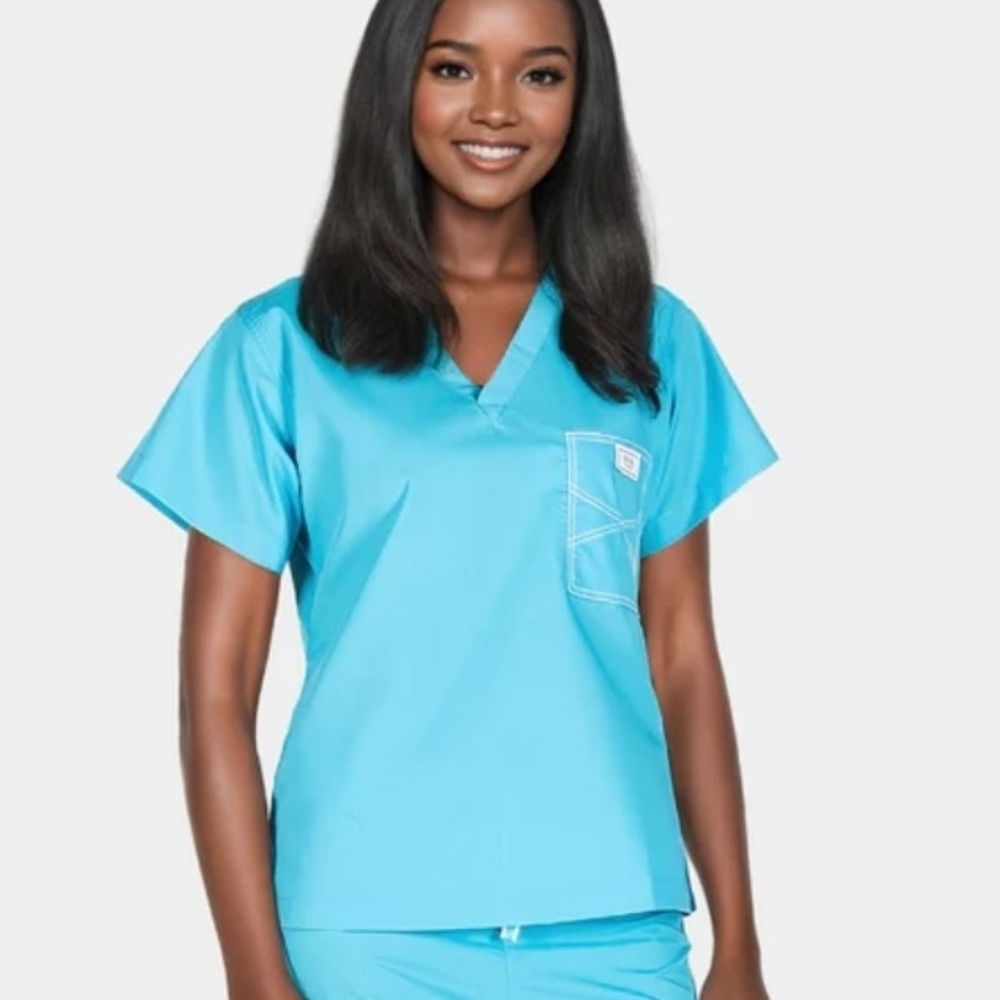 Blue Sky Women's Short Sleeve V-Neck Scrub Top in Aqua Blue